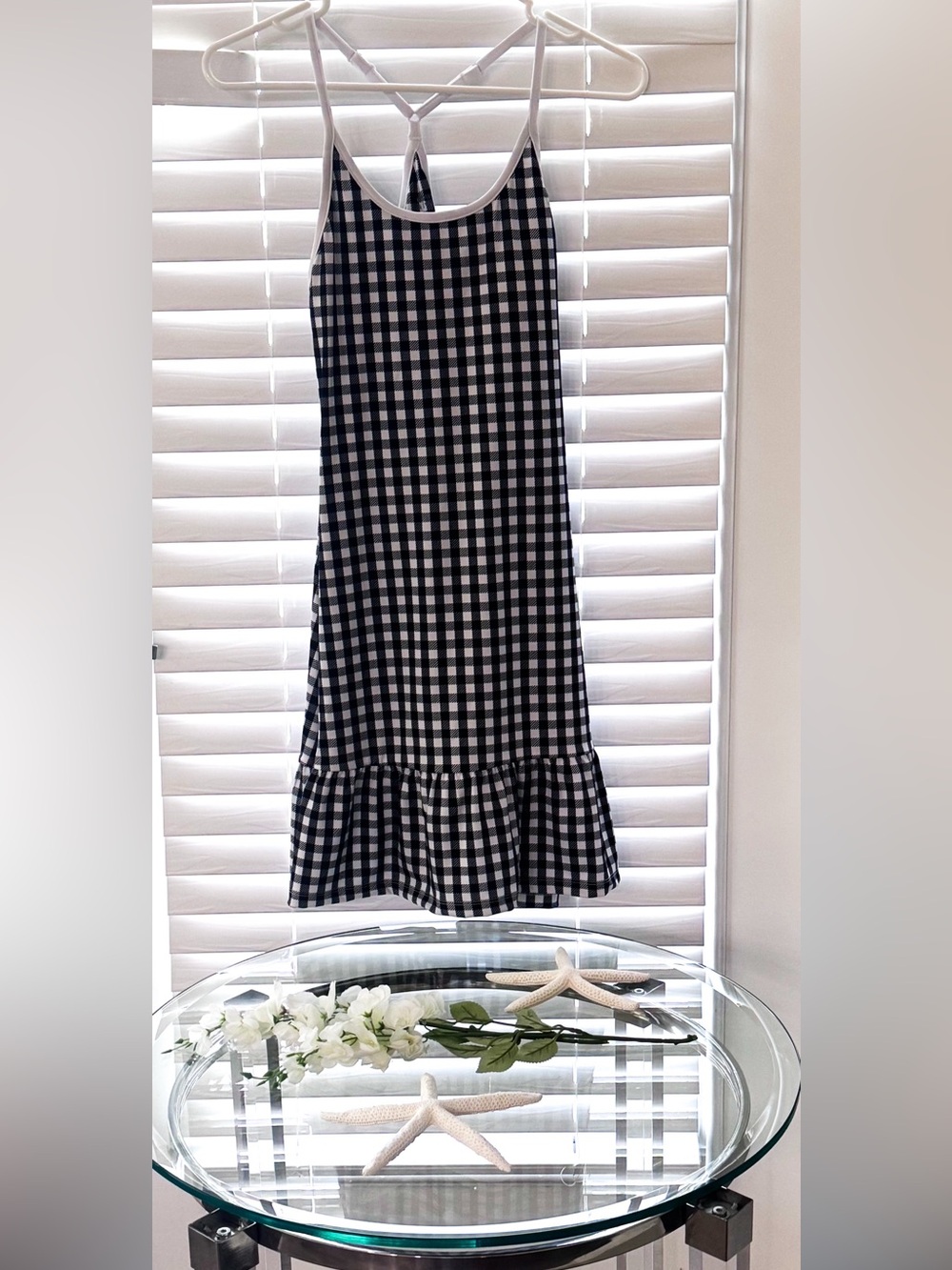 Crown & Ivy Black and White Gingham Ruffle-Hem Active Court Dress